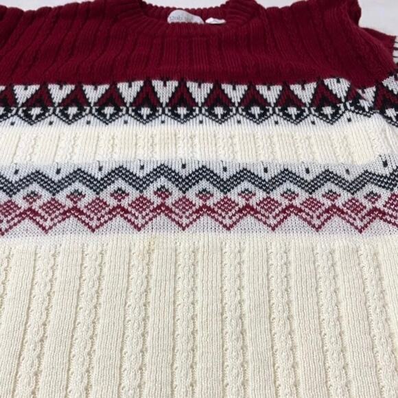 Vintage Maroon Cream Fair Isle Acrylic Knit Pullover Sweater Sz Small - Picture 6 of 14